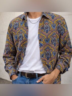 Alan Flusser Paisley Button Up Shirt Men’s Vintage Colorful Statement Shirt